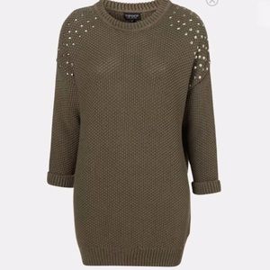 TOPSHOP Olive Studded Shoulder Sweater